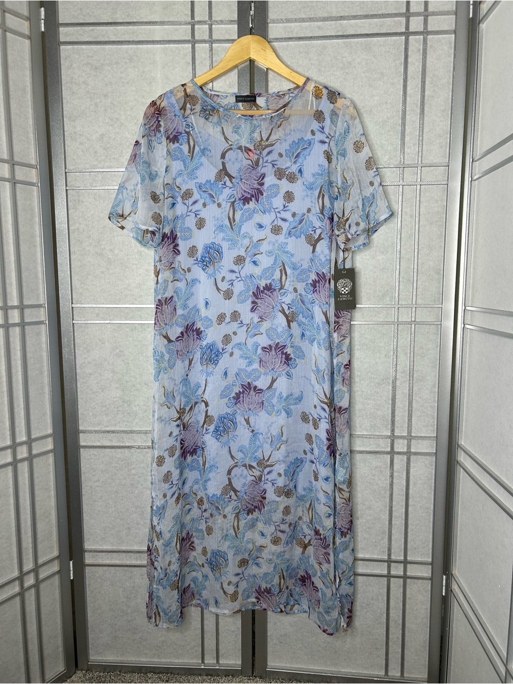 NWT Vince Camuto Womens Mystic Blooms Midi Dress Pastel Blue Fairycore Sz M